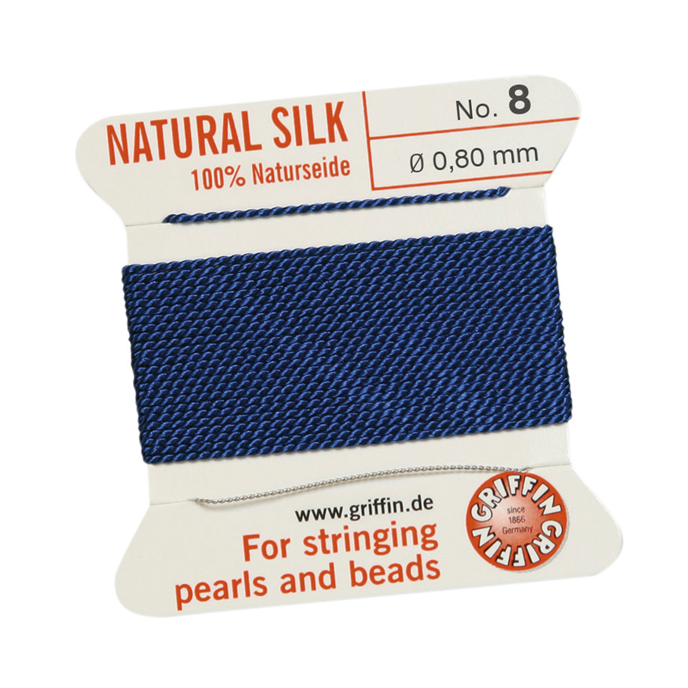 Bead Cord 100% Natural Silk, Dark Blue, No. 8 - 2 m