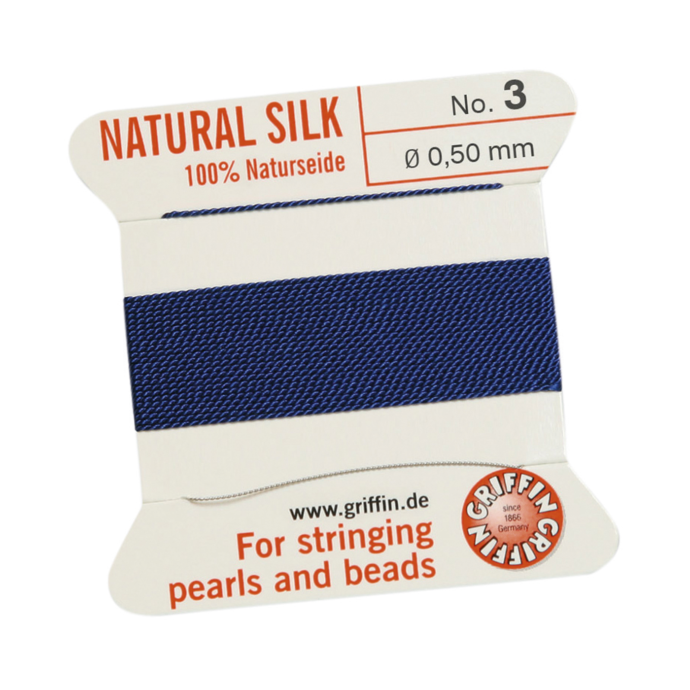 Bead Cord 100% Natural Silk, Dark Blue, No. 3 - 2 m