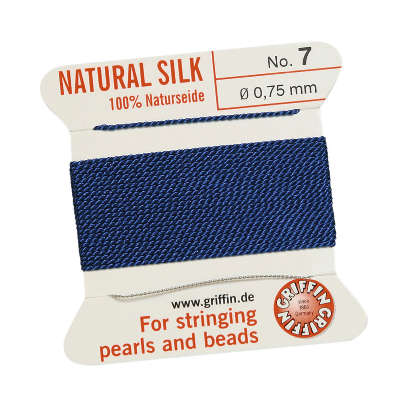 Bead Cord 100% Natural Silk, Dark Blue, No. 7 - 2 m