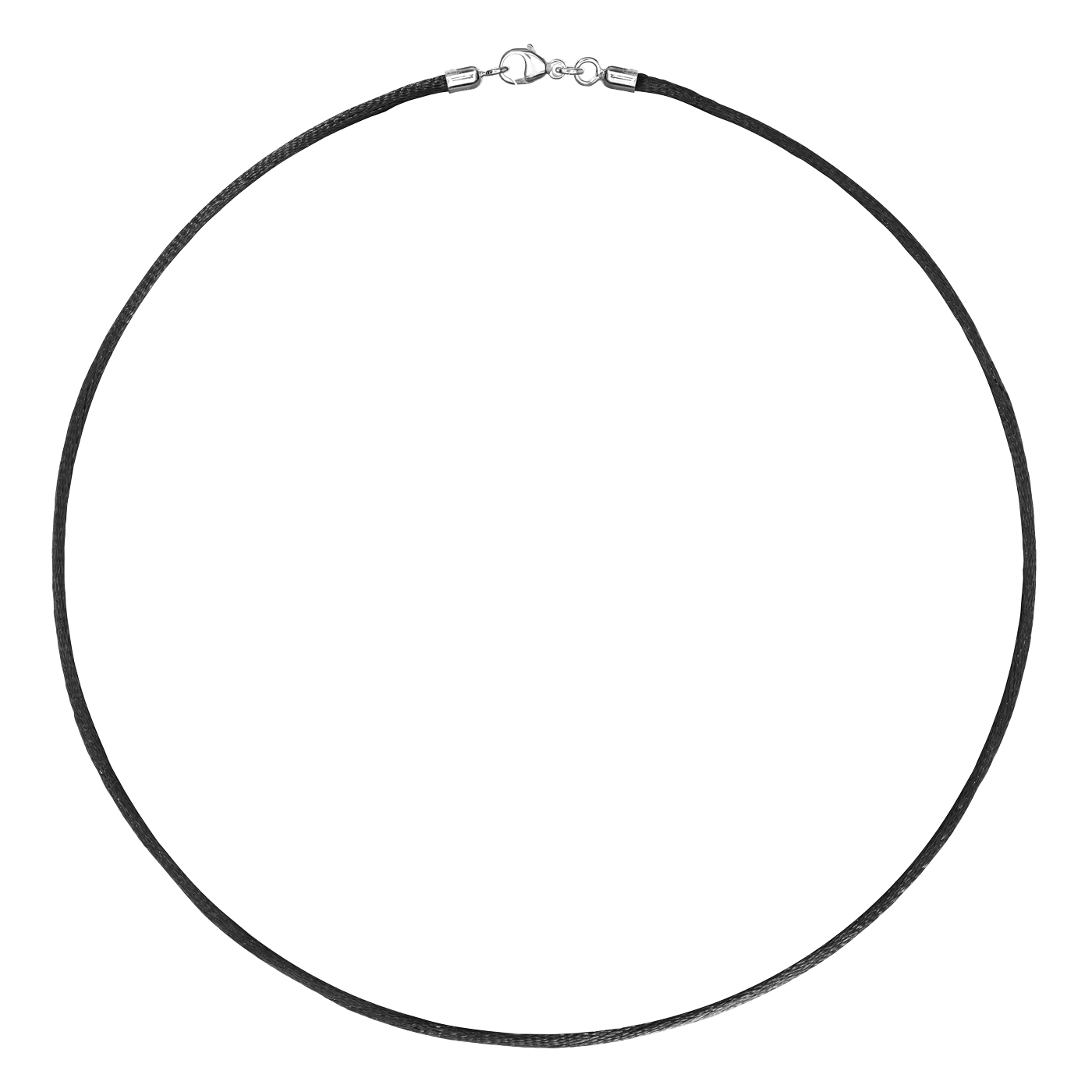 Satinband, 42 cm, ø 2 mm, schwarz, mit Karabiner 925 Ag rhod - 42 cm