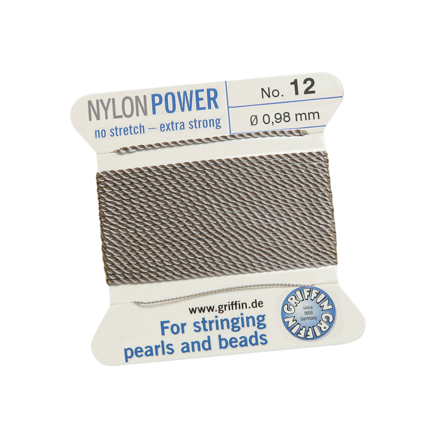 Bead Cord NylonPower, Grey, No. 12 - 2 m