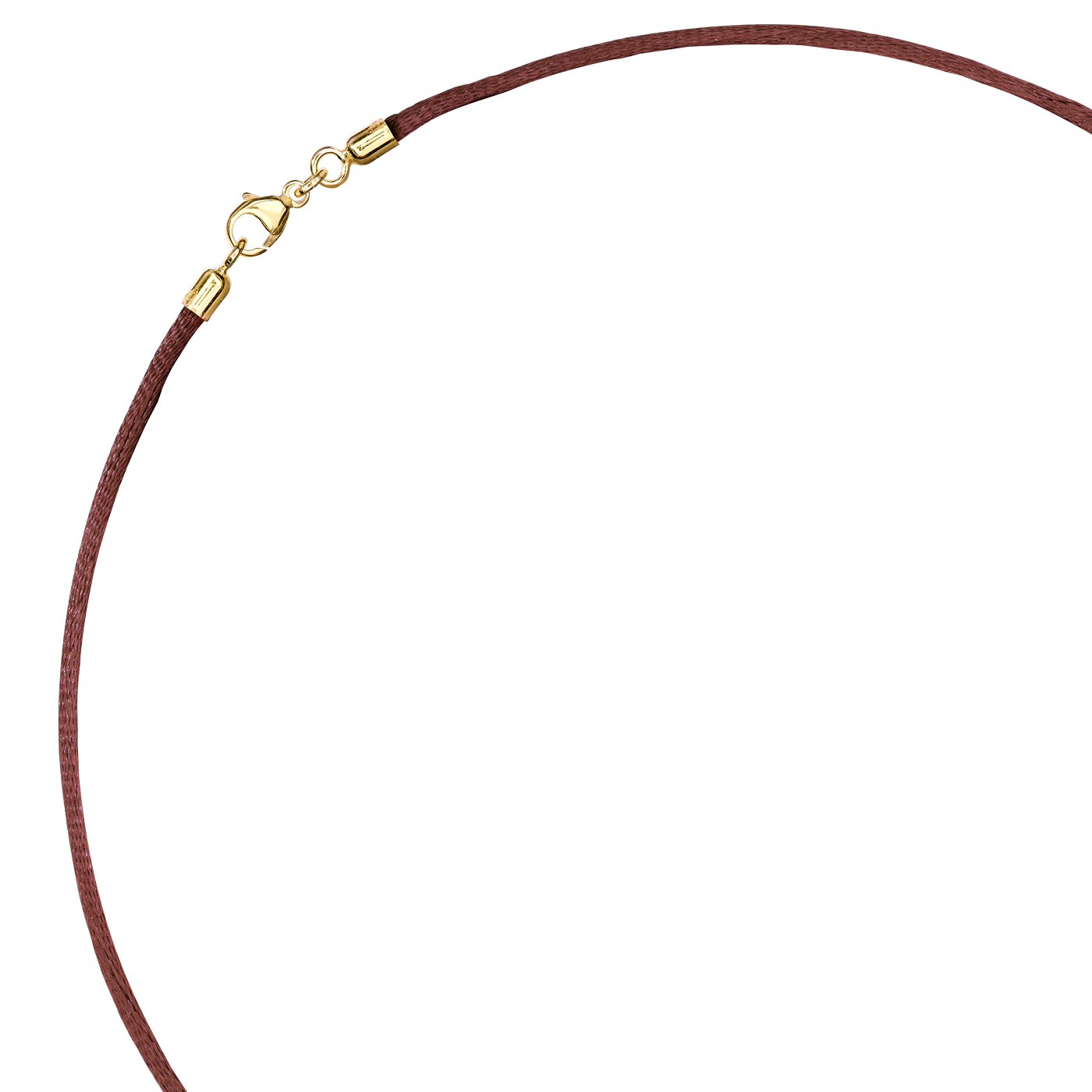 Satinband, 42 cm, ø 2 mm, braun, mit Karabiner 925 Ag verg. - 42 cm