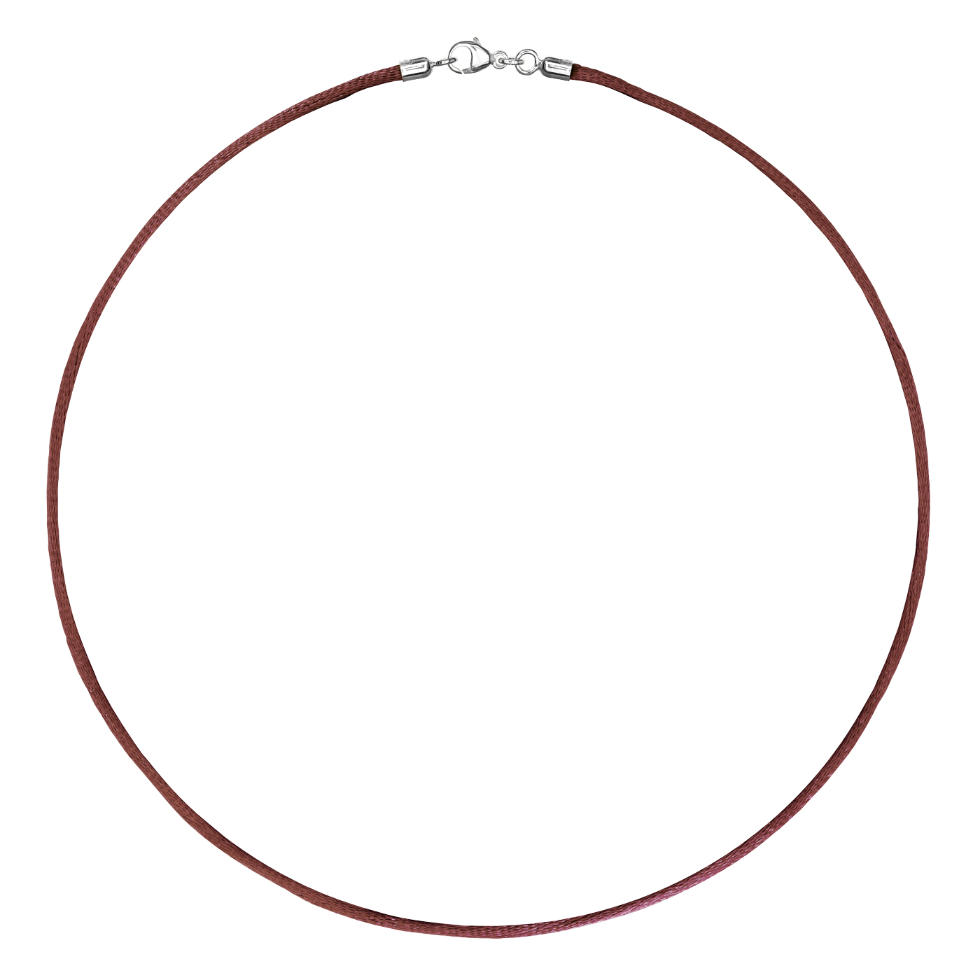 Satinband, 42 cm, ø 2 mm, braun, mit Karabiner 925 Ag rhod. - 42 cm