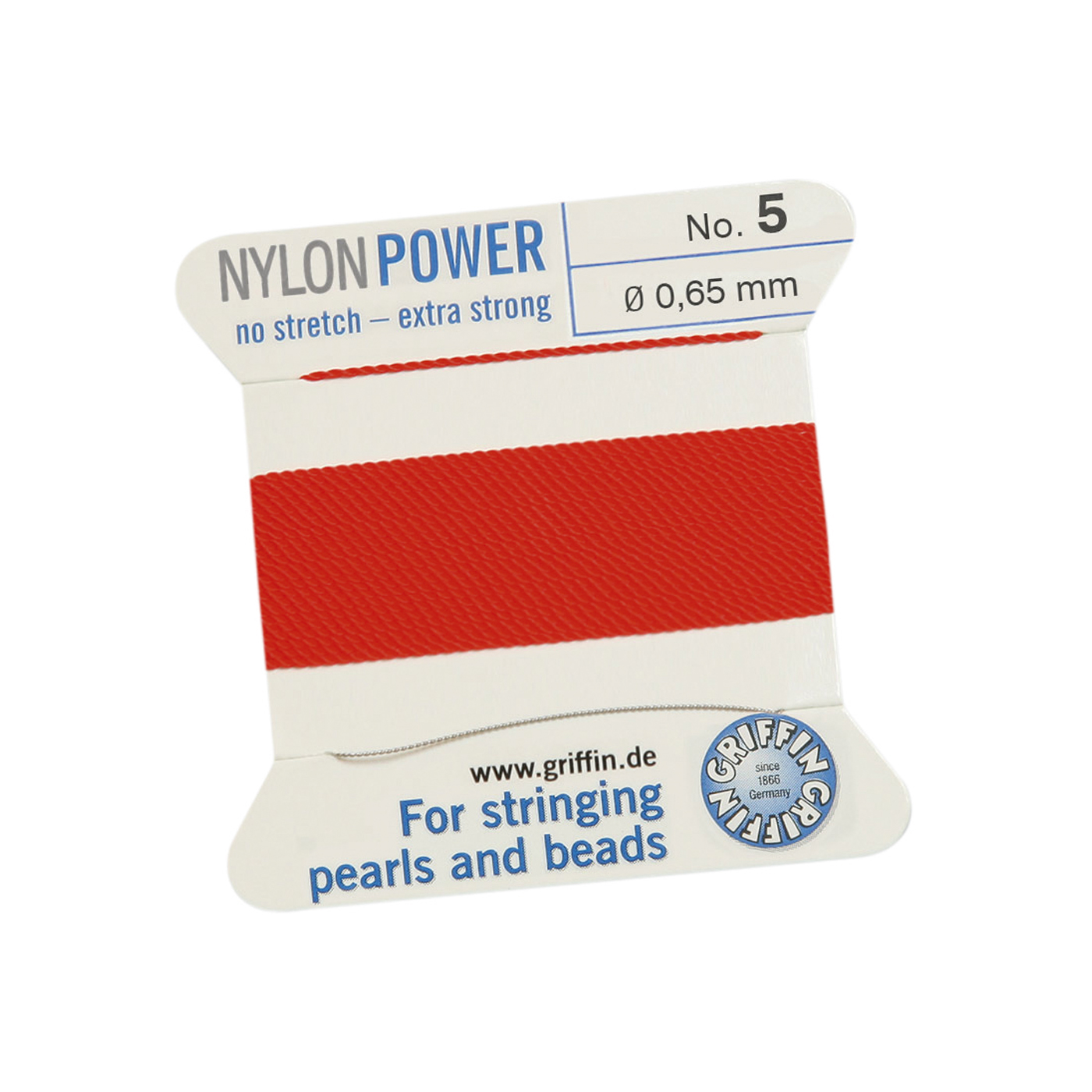 Bead Cord NylonPower Perlseide, rot, Nr. 5 - 2 m