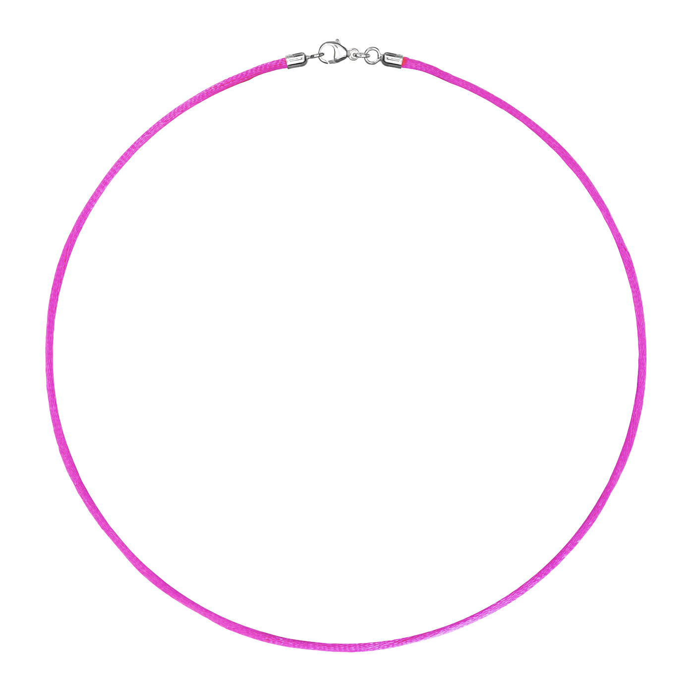 Satinband, 42 cm, ø 2 mm, fuchsia, mit Karabiner 925 Ag rhod - 42 cm
