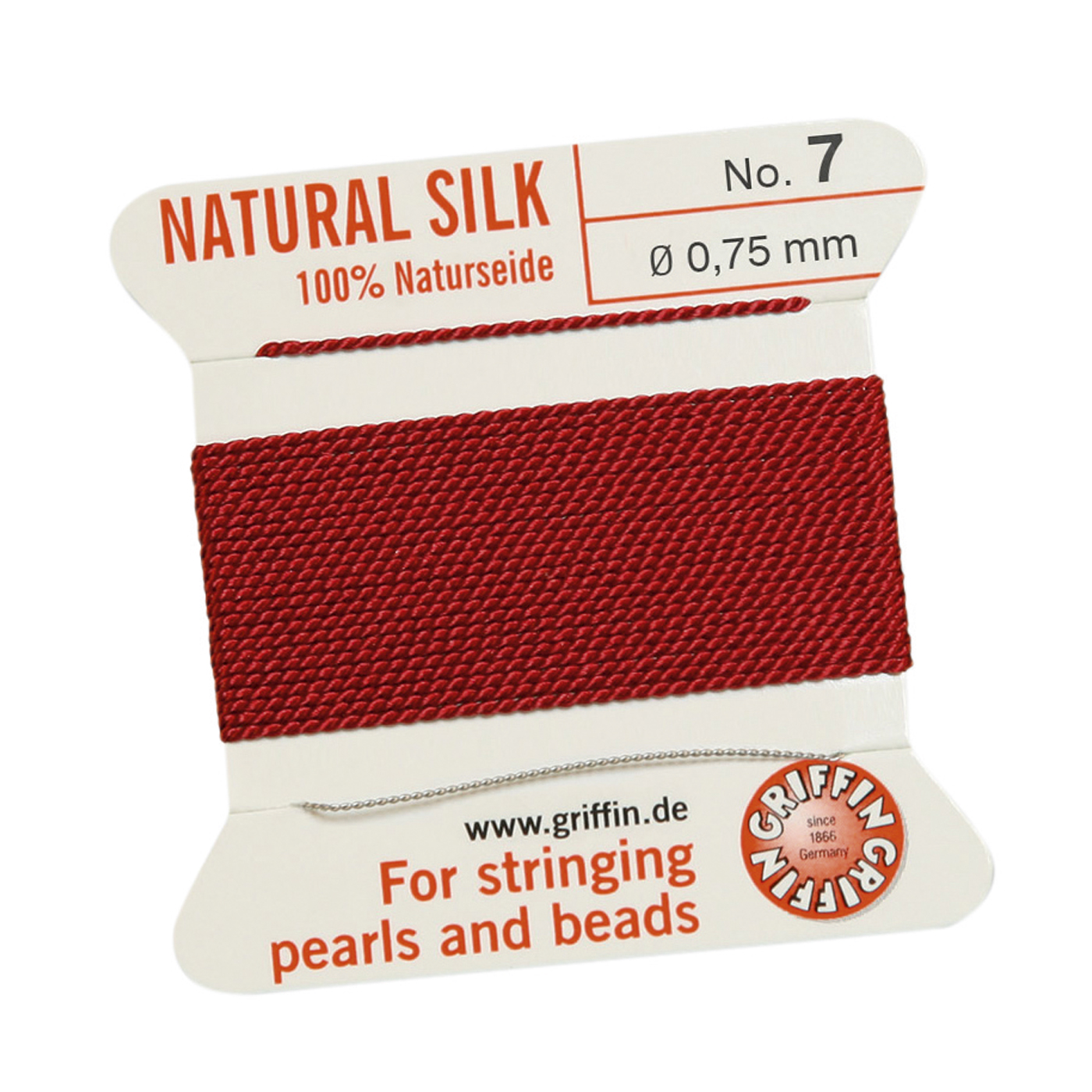 Bead Cord 100% Natural Silk, Garnet Red, No. 7 - 2 m