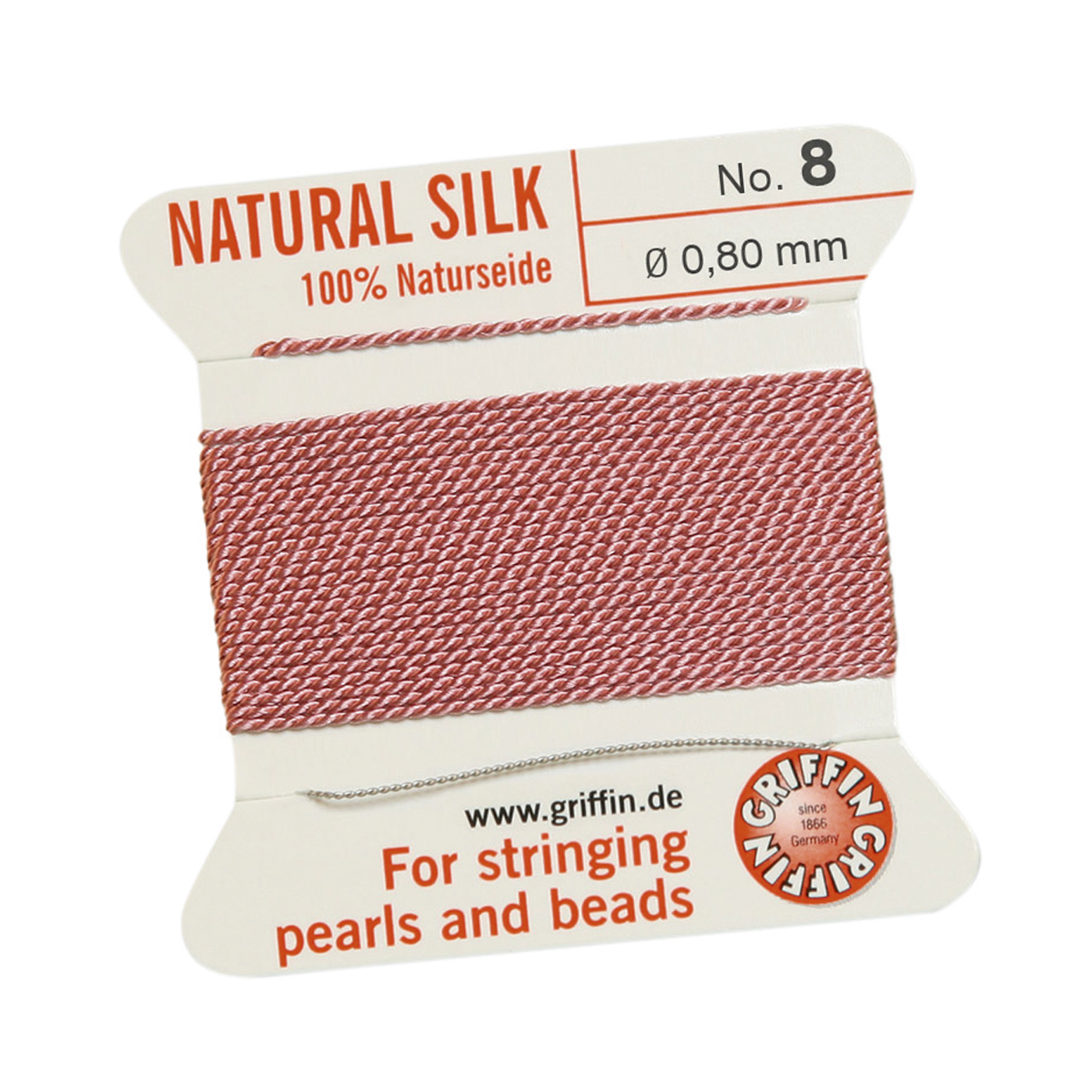 Bead Cord 100% Natural Silk, Dark Pink, No. 8 - 2 m