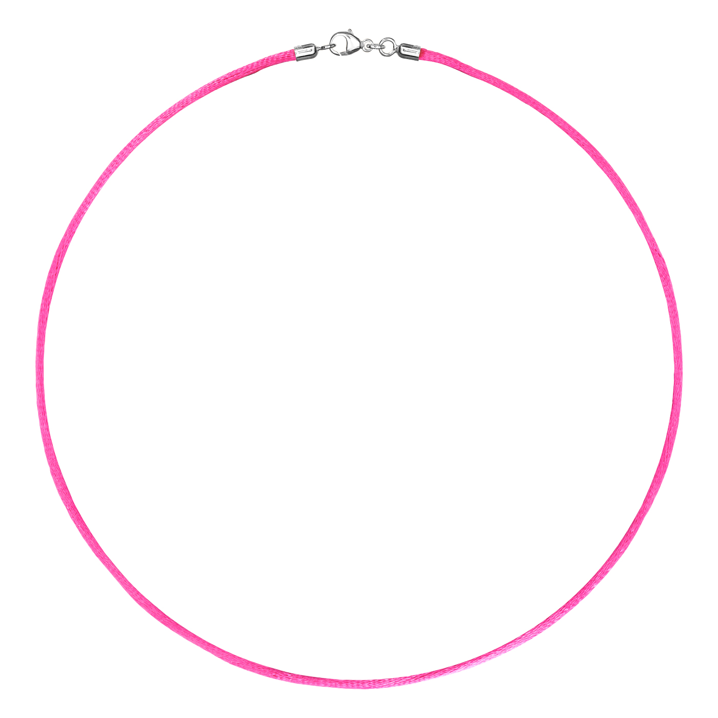 Satinband, 42 cm, ø 2 mm, pink, mit Karabiner 925 Ag rhod. - 42 cm