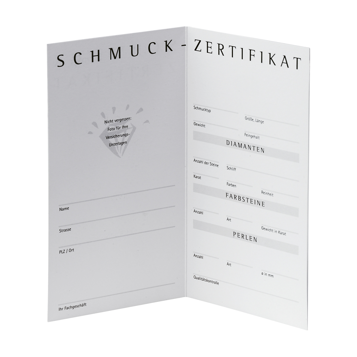 Jewellery Certificates, White, 95 x 180 mm - 50 pieces Jewellery Certificates, White, 95 x 180 mm - 50 pieces