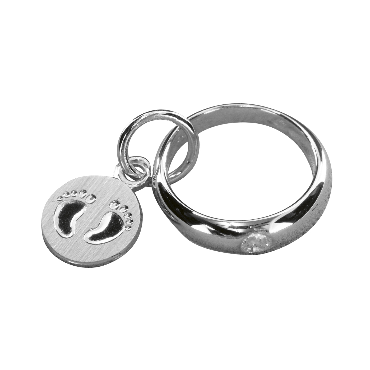 Taufring, 925 Ag rhodiniert, Babyfüße, mit Zirkonia - 1 Stück Taufring, 925 Ag rhodiniert, Babyfüße, mit Zirkonia - 1 Stück