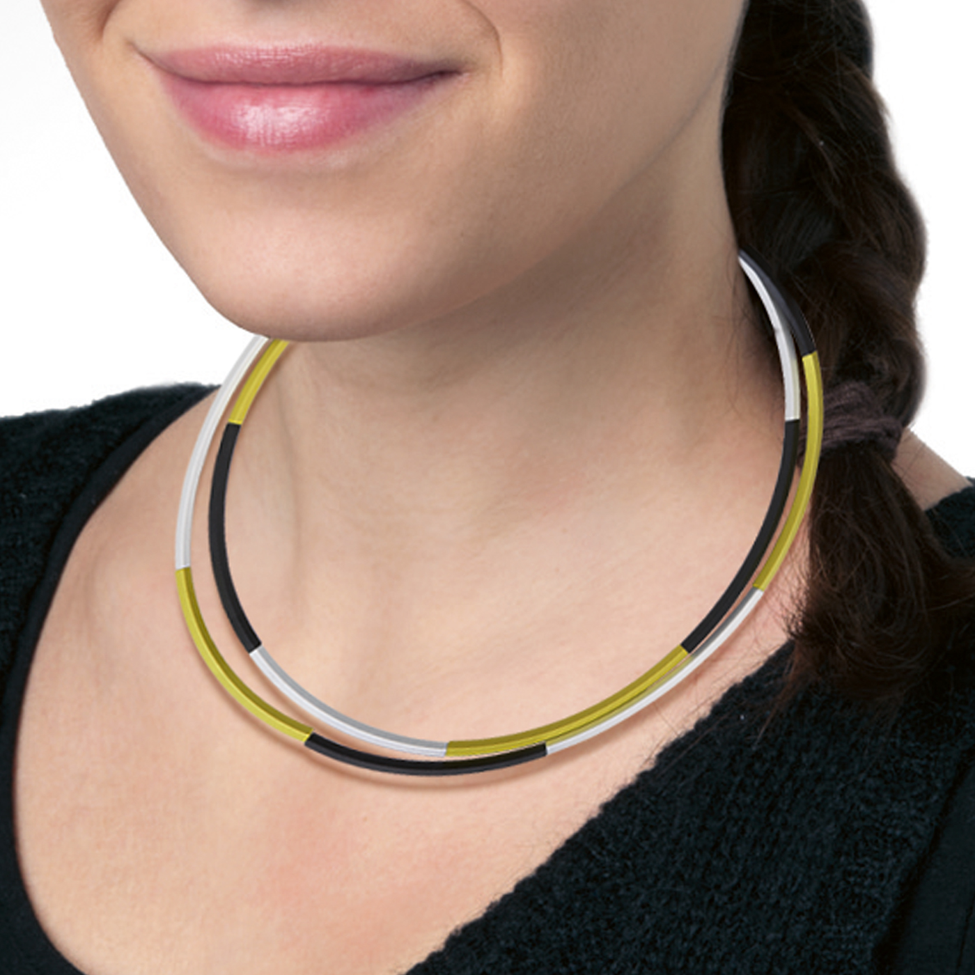 Kette, elox.Alu, 88 cm, silber-lemon-schwarz, Stretch - 1 Stück Kette, elox.Alu, 88 cm, silber-lemon-schwarz, Stretch - 1 Stück