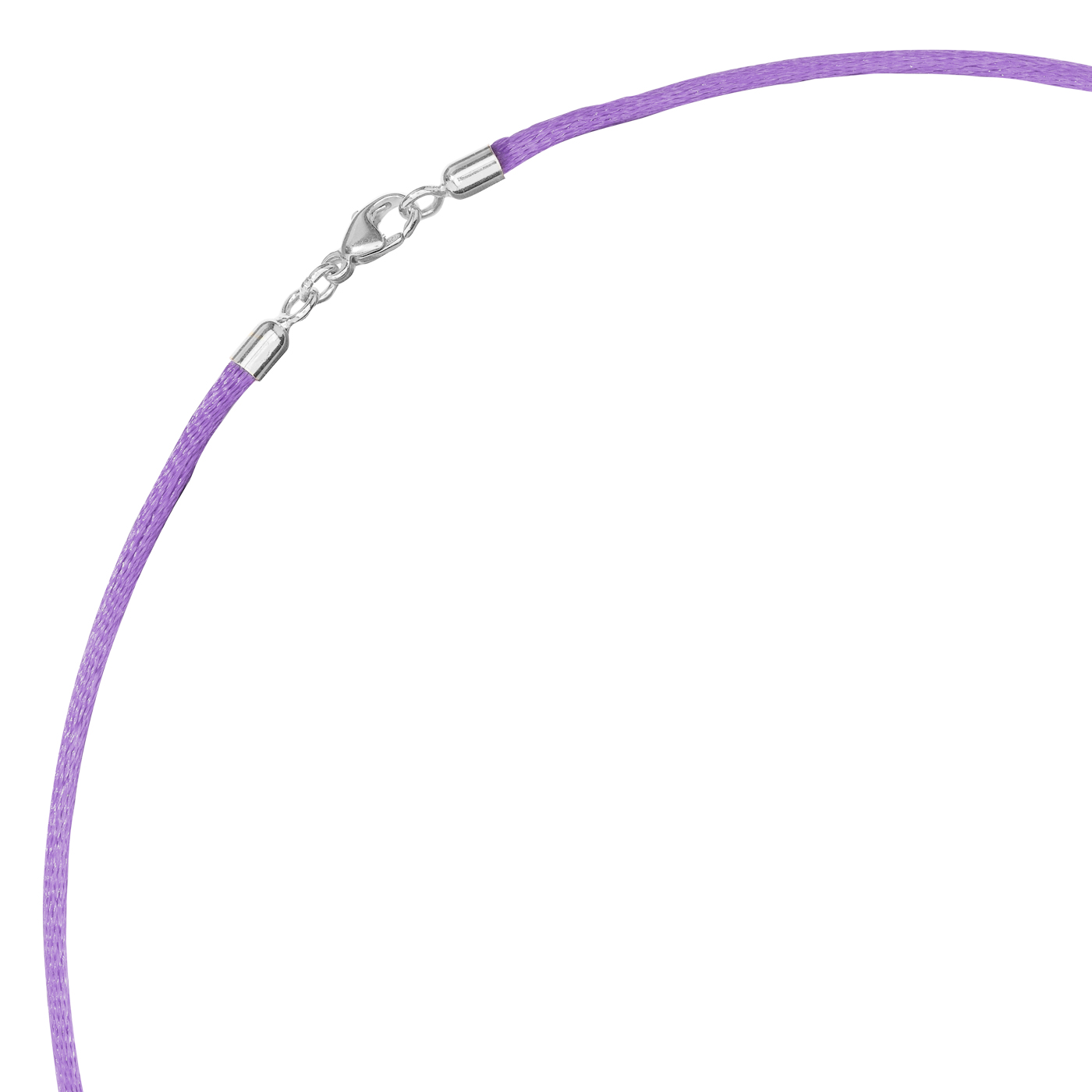 Satinband, 42 cm, ø 2 mm, lila, mit Karabiner 925 Ag rhod. - 42 cm