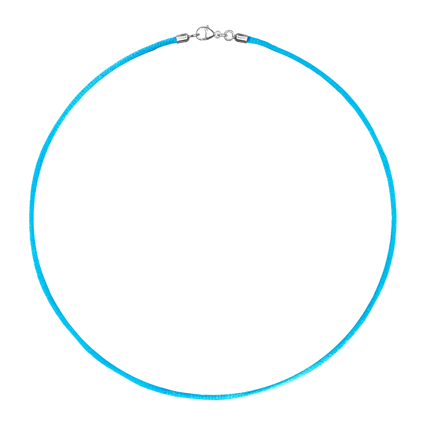 Satinband, 42 cm, ø 2 mm, blau, mit Karabiner 925 Ag rhod. - 42 cm