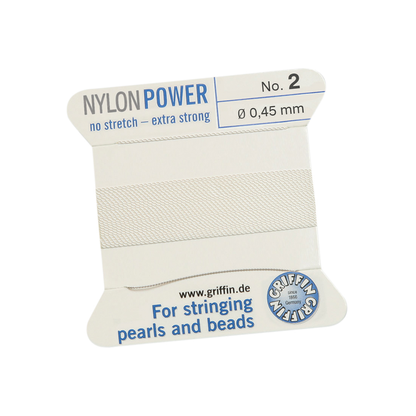 Bead Cord NylonPower, White, No. 2 - 2 m