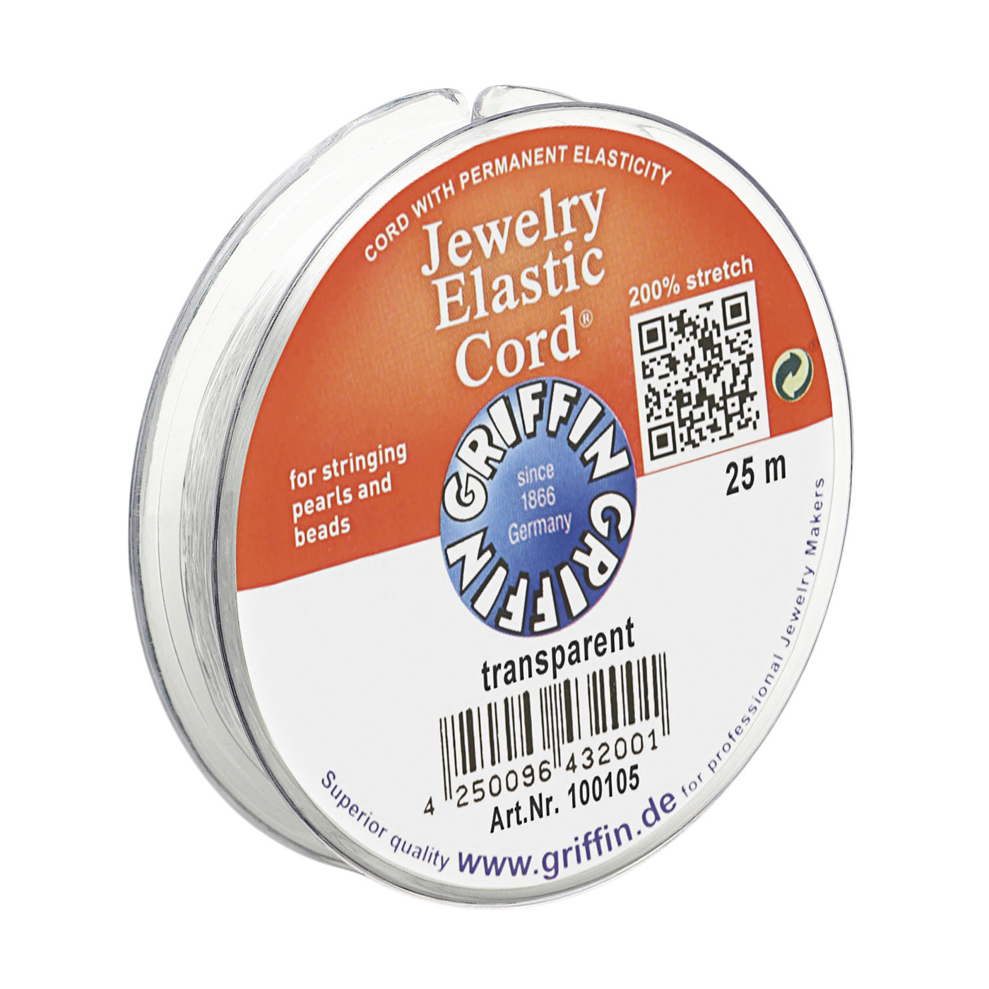 Griffin Jewelry Elastic Cord Bindfaden, transparent, ø 1,0 mm - 25 m Griffin Jewelry Elastic Cord Bindfaden, transparent, ø 1,0 mm - 25 m