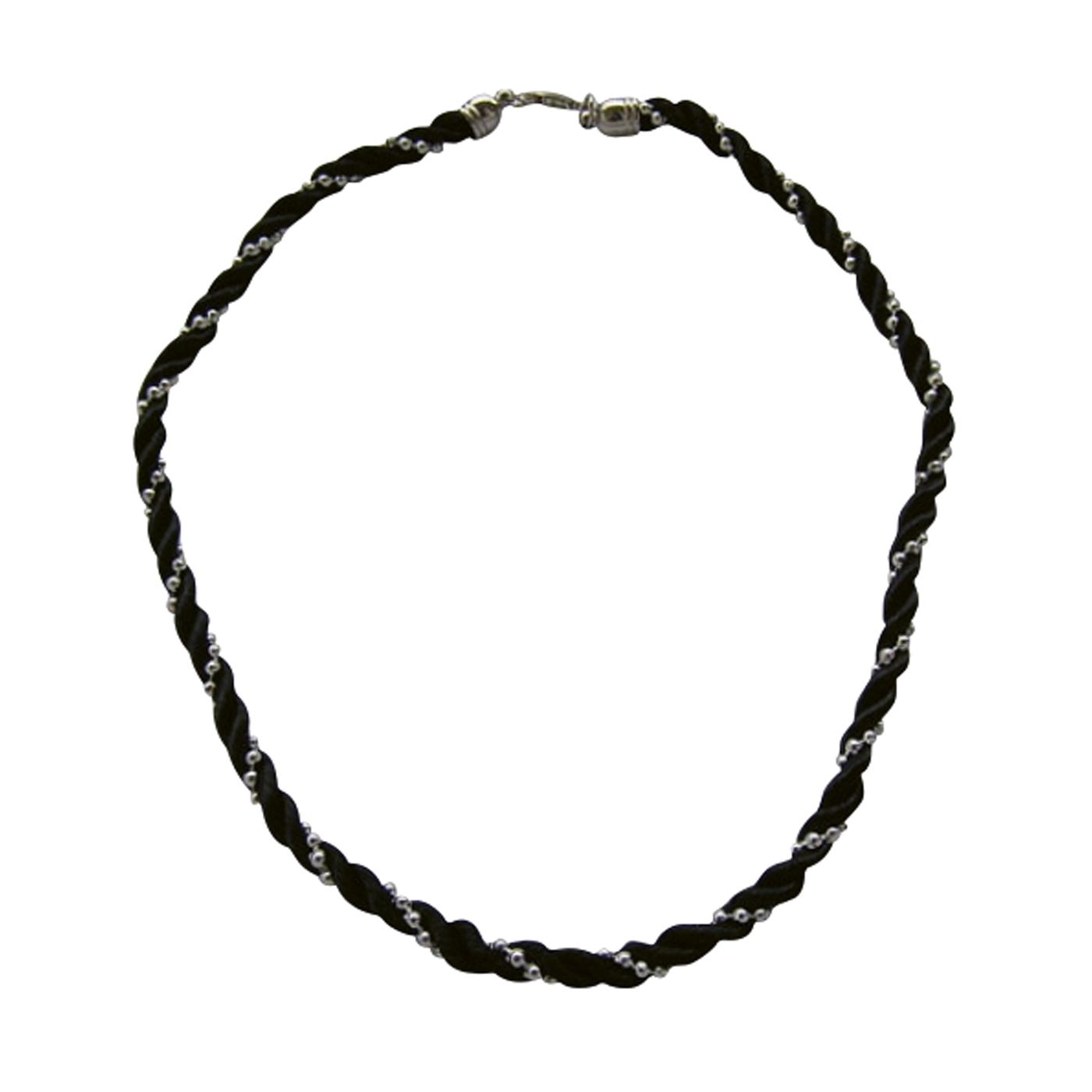 Stoffkordel schwarz, Kunststoff-Perlenkette, Metalllegierung - 1 Stück