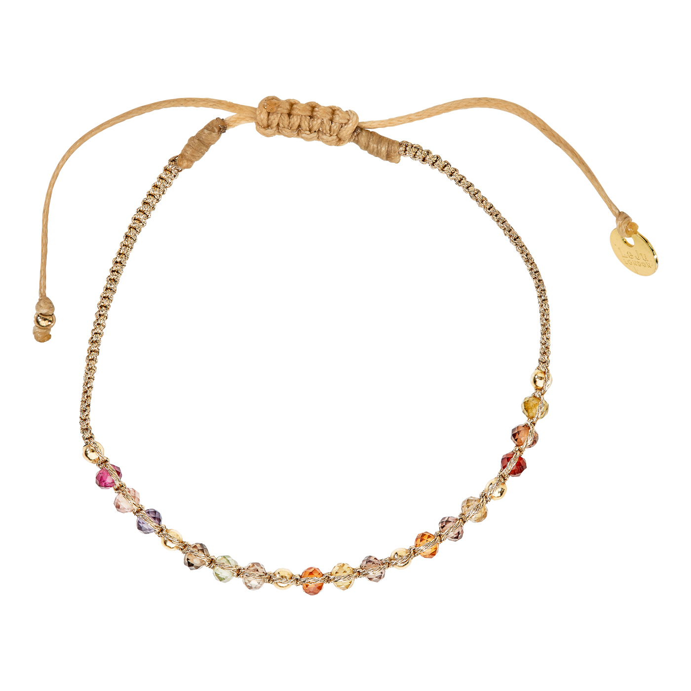 Armband, Flechtkordel, 19 cm, Messing verg., Safir ø 3,0 mm - 1 Stück