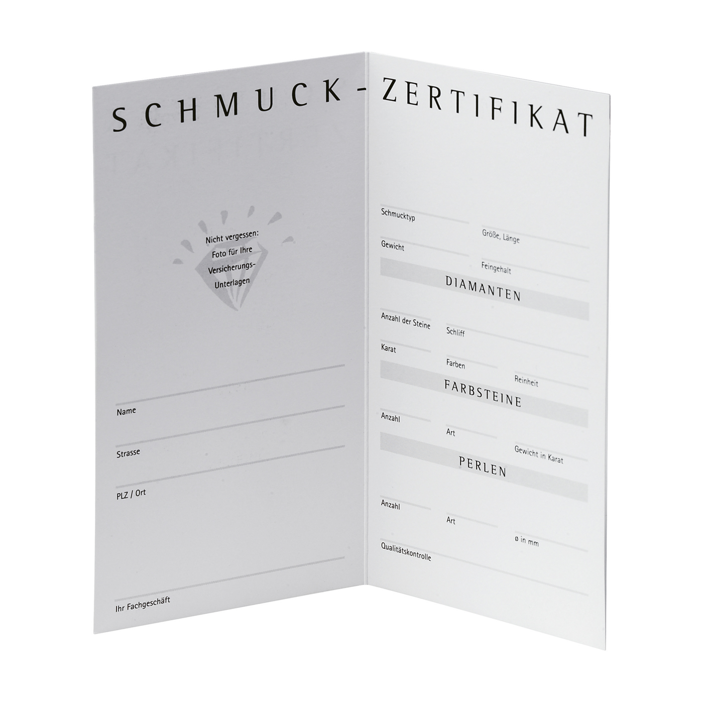 Schmuck-Zertifikate, weiß, 95 x 180 mm - 50 Stück