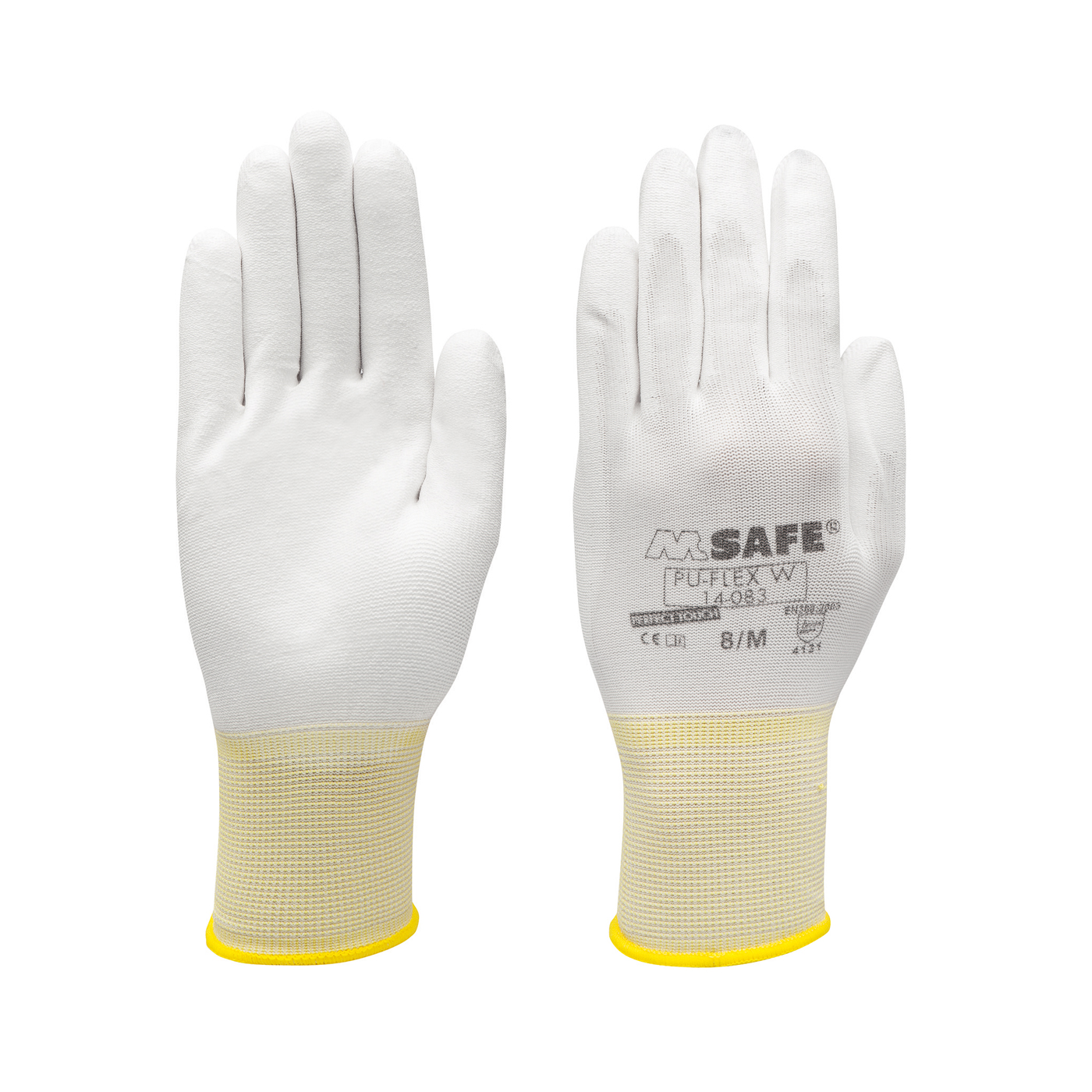 Polishing Gloves, Size M, White with yellow Wristband - 1 pair