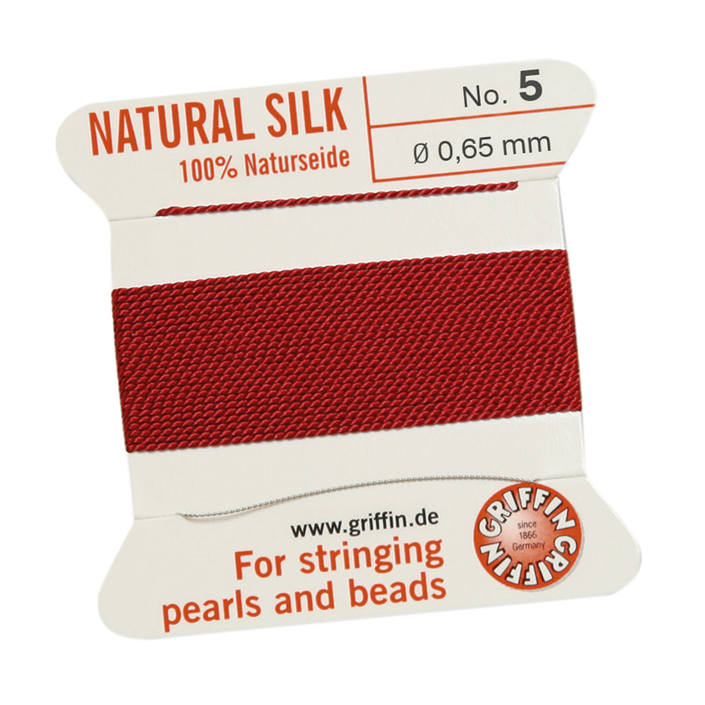 Bead Cord 100% Natural Silk, Garnet Red, No. 5 - 2 m
