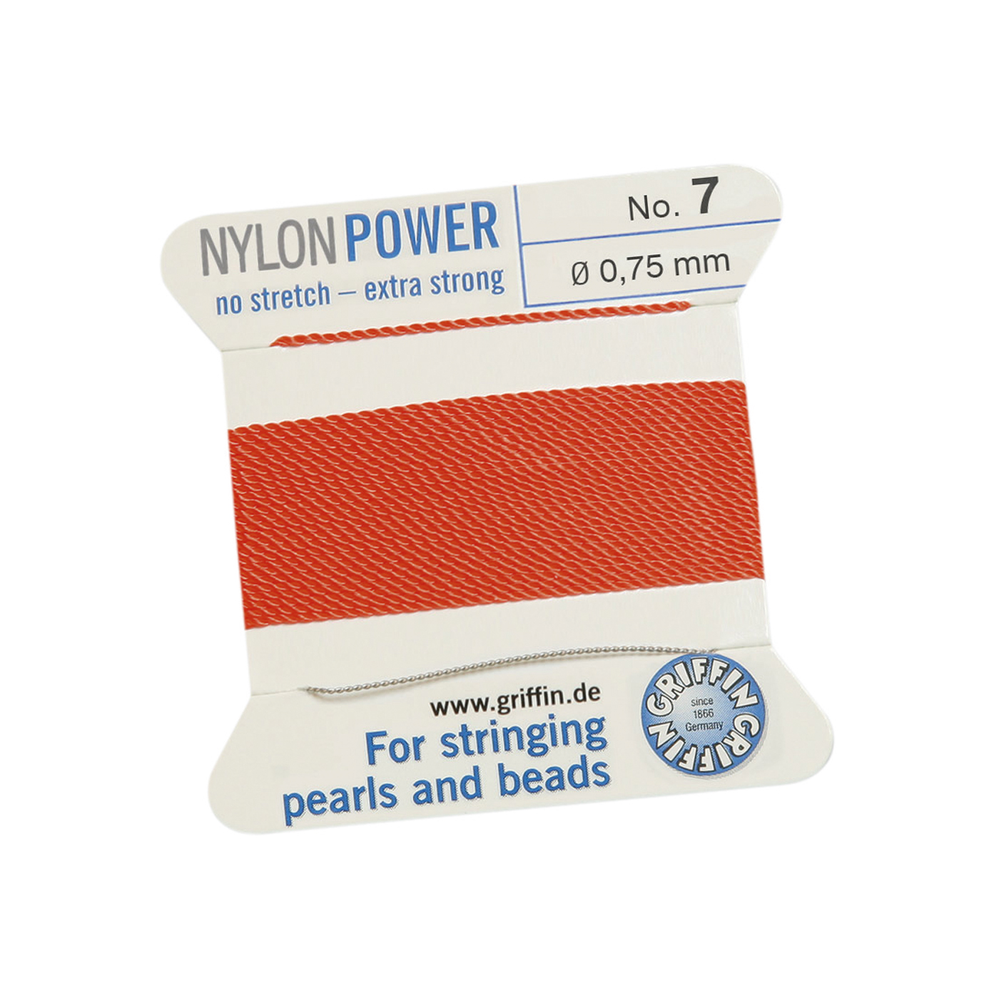 Bead Cord NylonPower, Coral Red, No. 7 - 2 m
