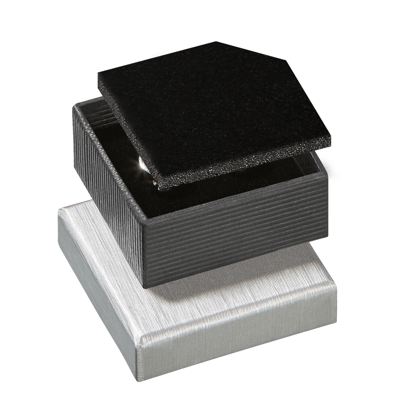 Schmucketui "Classics", silber/schwarz, 40 x 40 x 18 mm - 1 Stück Schmucketui "Classics", silber/schwarz, 40 x 40 x 18 mm - 1 Stück