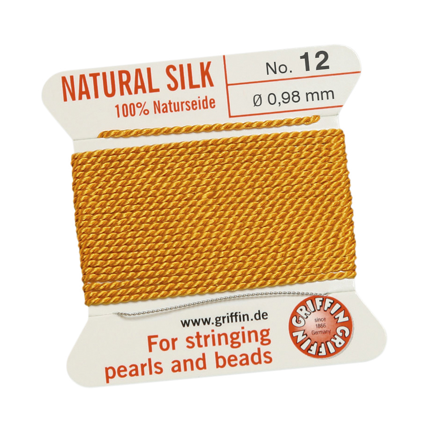 Bead Cord 100% Natural Silk, Dark Yellow, No. 12 - 2 m