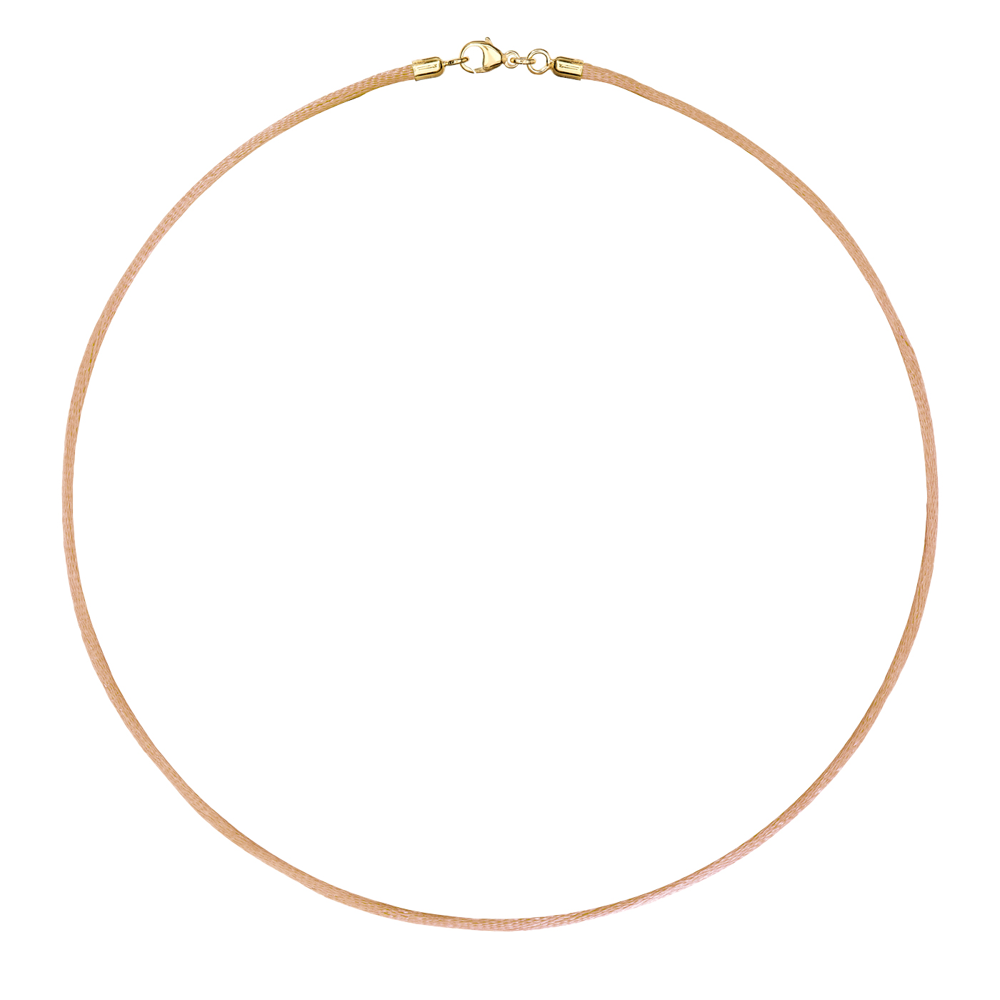 Satinband, 42 cm, ø 2 mm, gold, mit Karabiner 925 Ag verg. - 42 cm