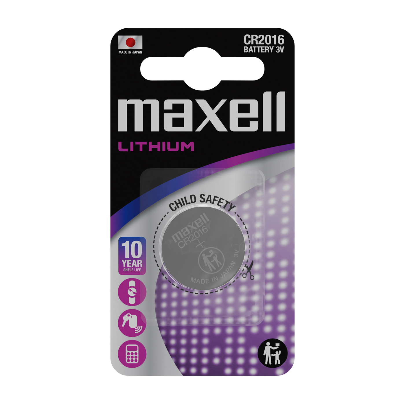 Lithium-Batterie, Maxell, CR2016, ø 20,0 x 1,6 mm - 1 Stück
