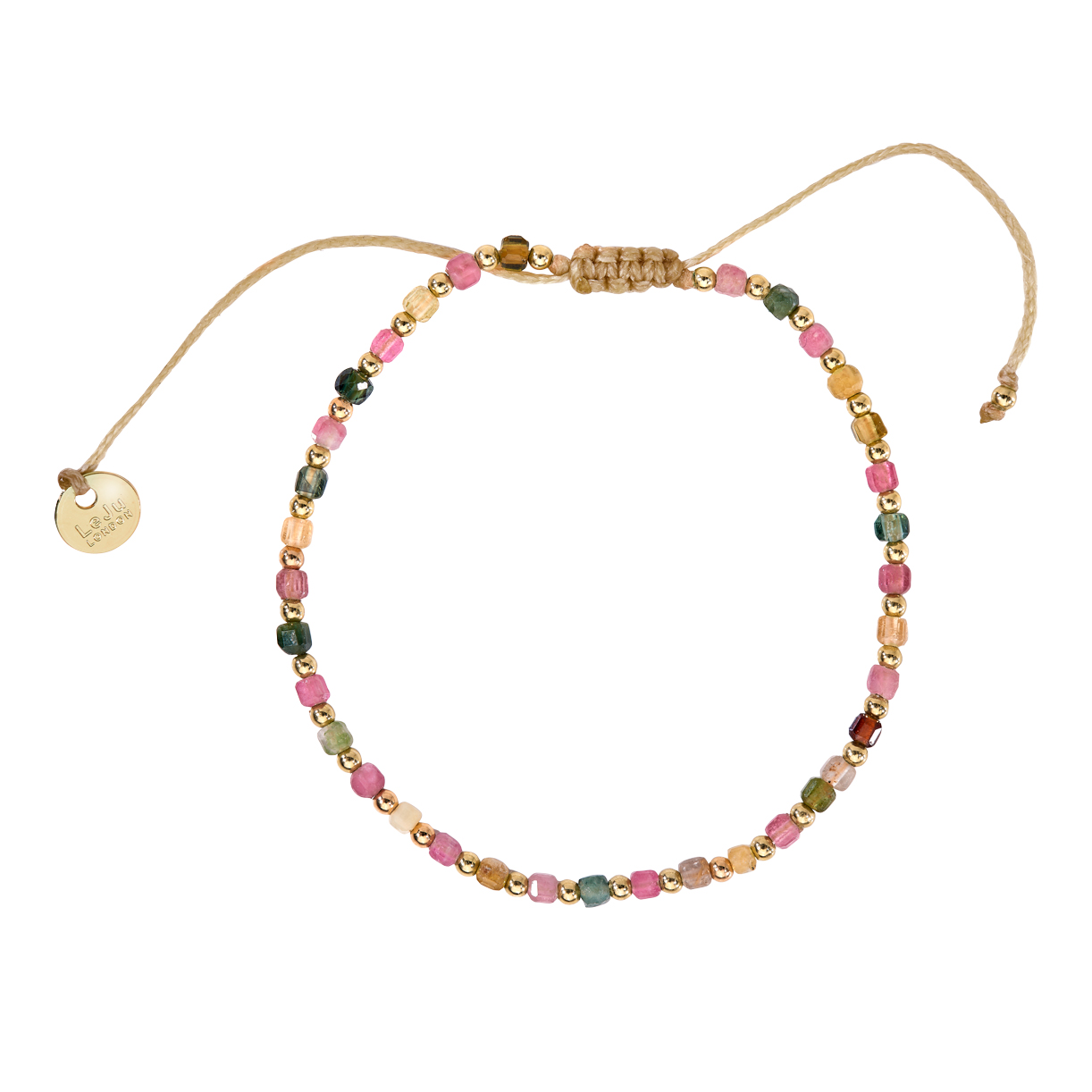 Armband, Flechtkordel, 19 cm, Messing verg., Turmalin ø2,3mm - 1 Stück