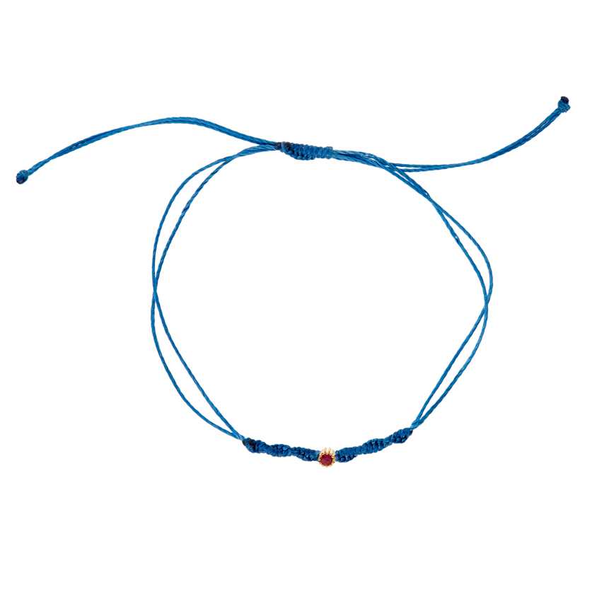 Armband, Seide blaun, 19 cm, Zarge 585G, Rubin ø-2,0 mm - 1 Stück