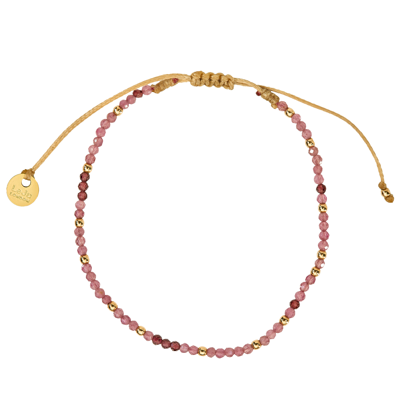 Armband, Flechtkordel, 19 cm, Messing verg., Turmalin ø2,3mm - 1 Stück