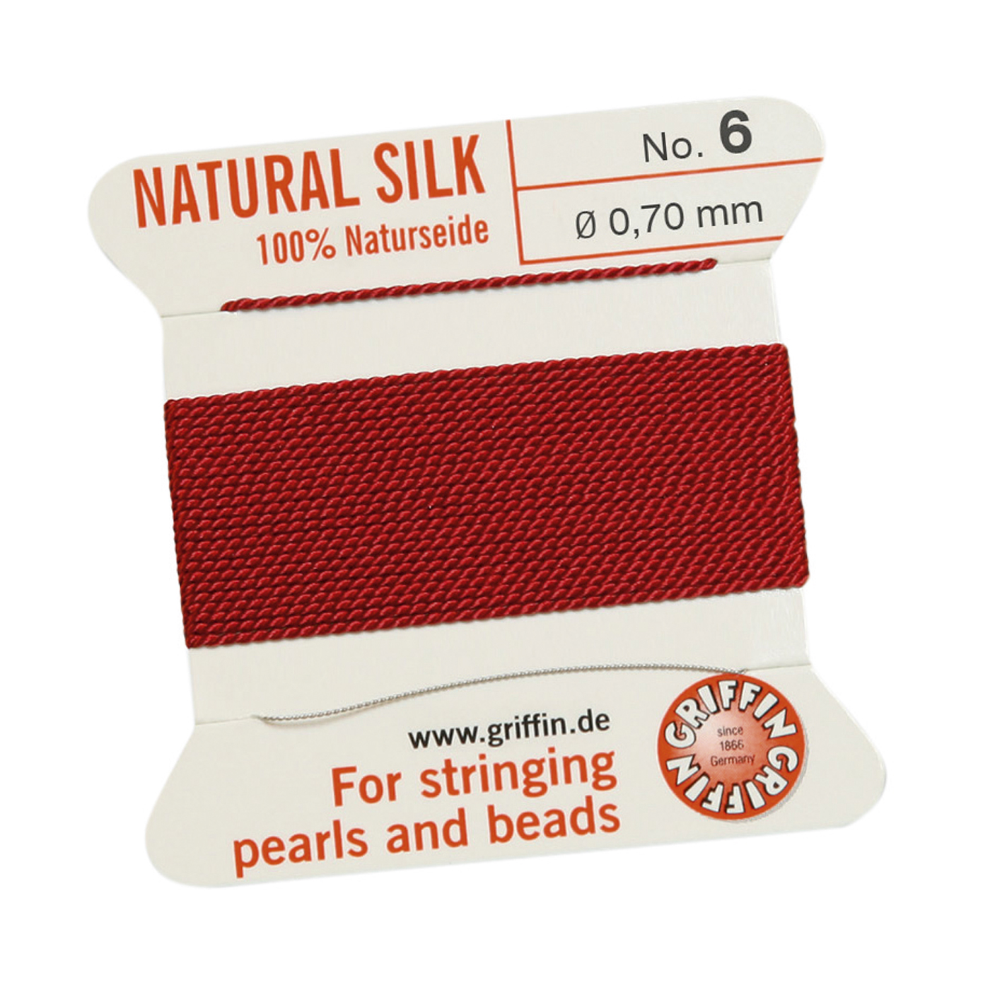 Bead Cord 100% Natural Silk, Garnet Red, No. 6 - 2 m