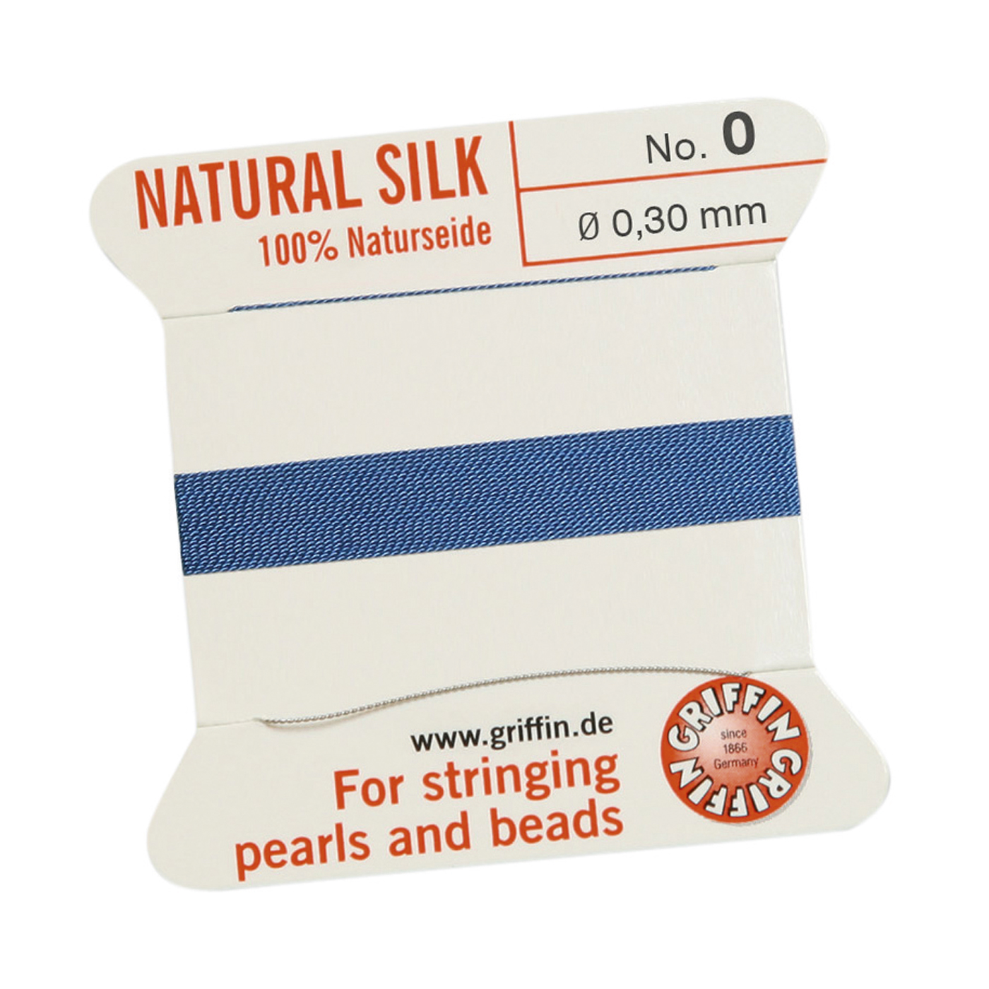 Bead Cord 100% Natural Silk, Blue, No. 0 - 2 m
