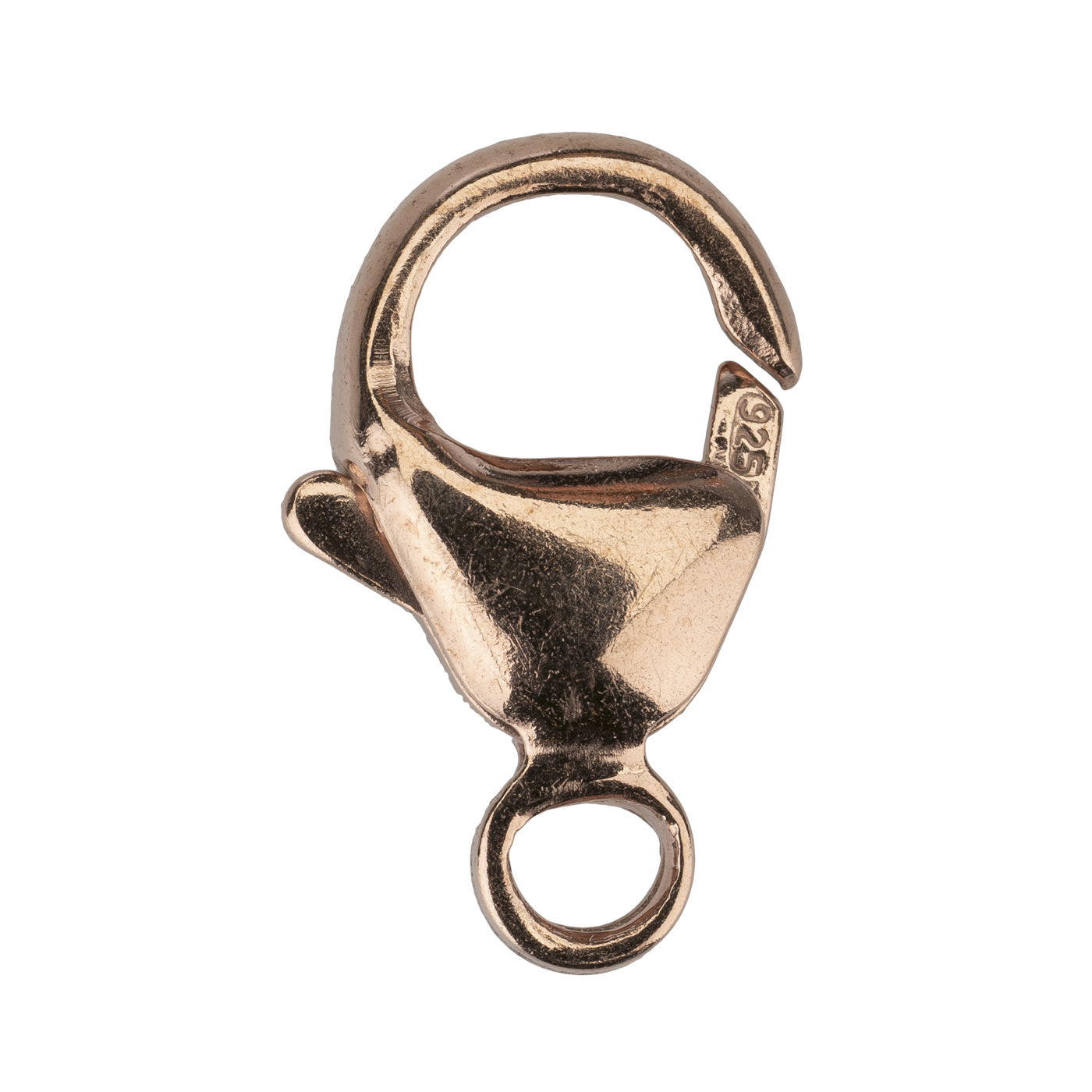 Karabiner, 925 Ag rosé vergoldet, 13 mm, mit fester Öse - 1 Stück