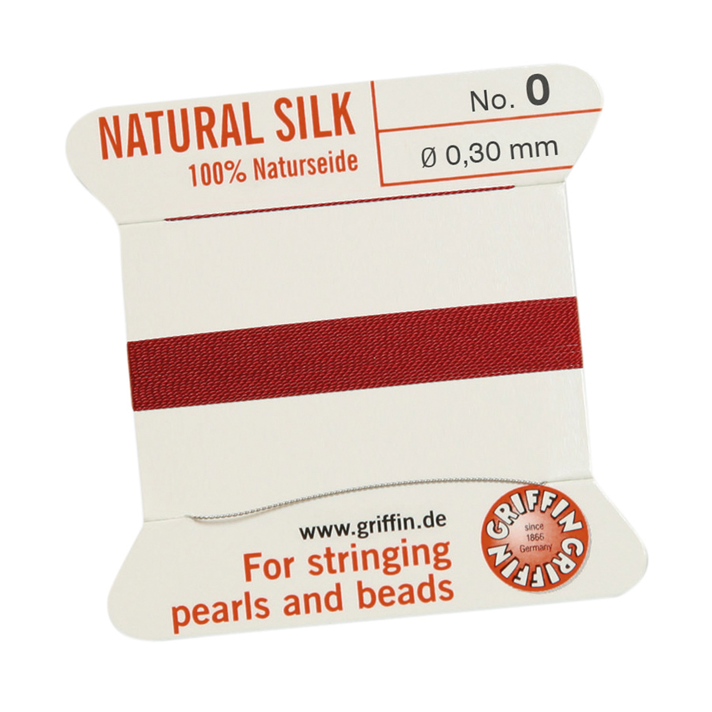 Bead Cord 100% Natural Silk, Garnet Red, No. 0 - 2 m