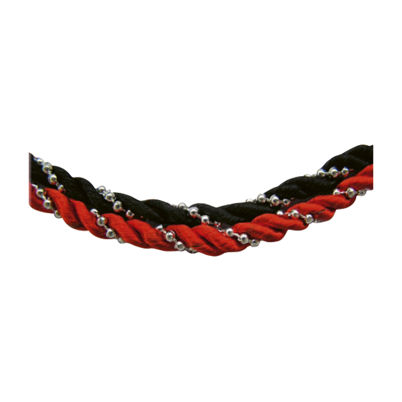 Cloth String Black with Plastic Pearl Chain, Silver Coloured - 1 piece Cloth String Black with Plastic Pearl Chain, Silver Coloured - 1 piece