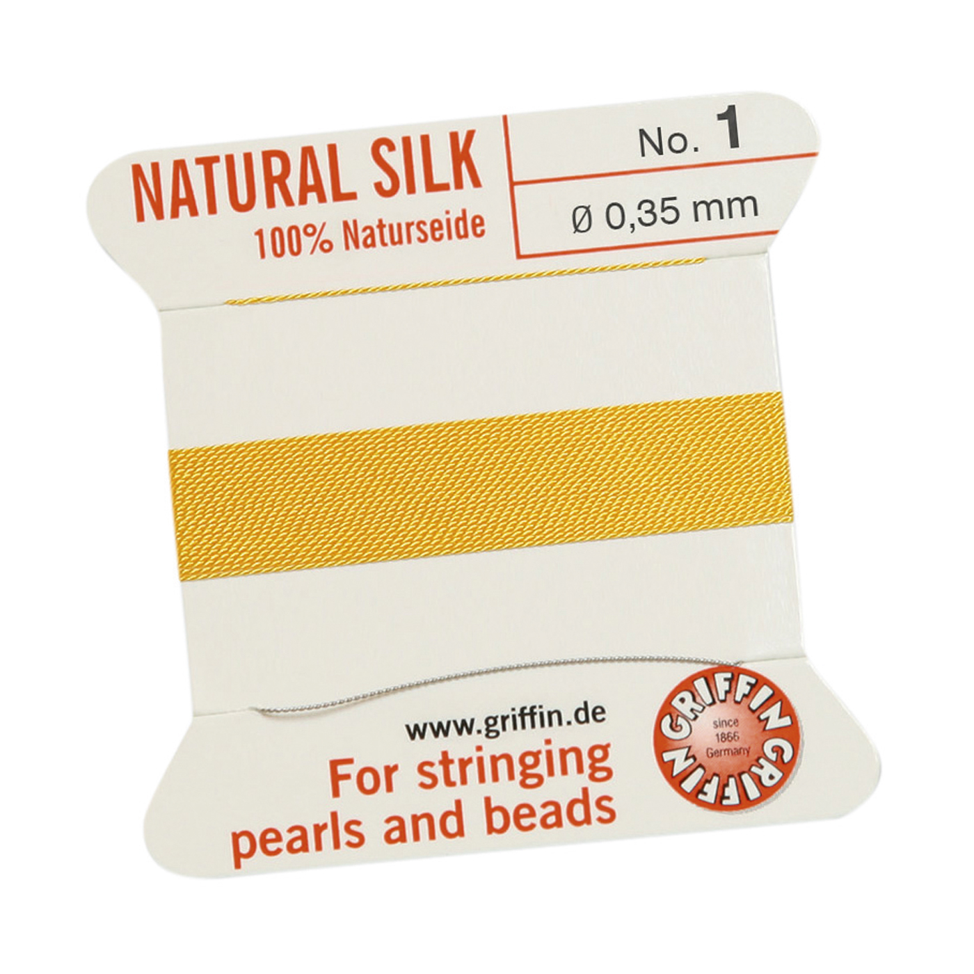 Bead Cord 100% Natural Silk, Light Yellow, No. 1 - 2 m