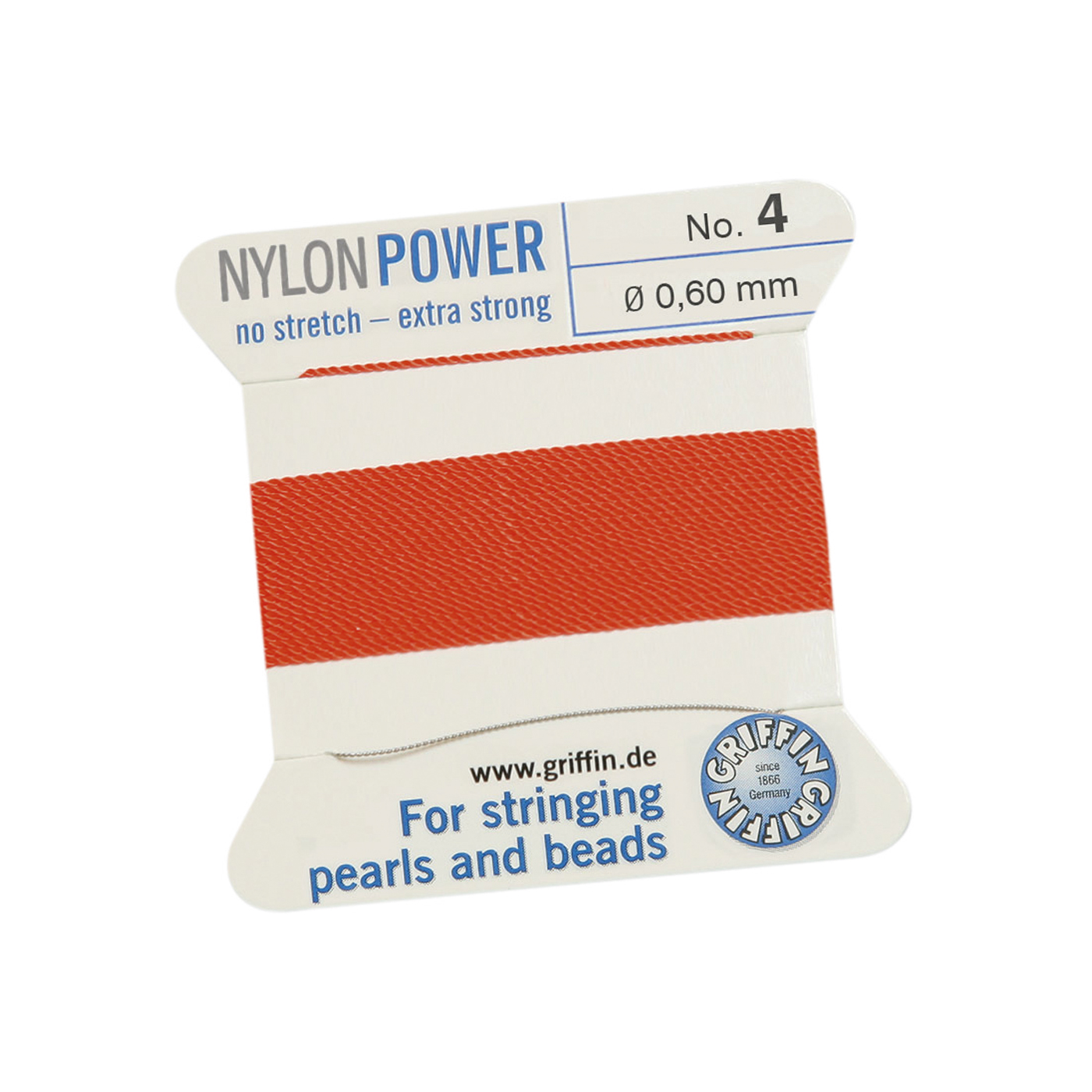 Bead Cord NylonPower, Coral Red, No. 4 - 2 m