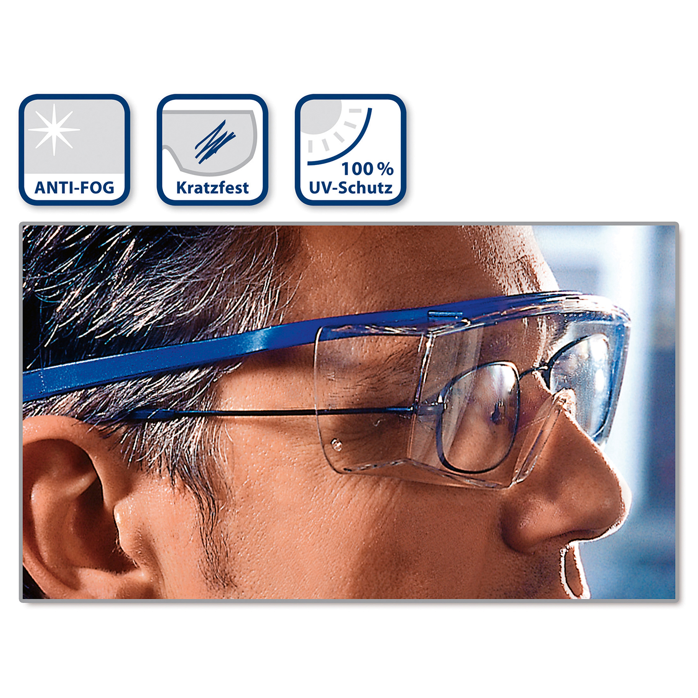 uvex iSpec Fit OTG Schutzbrille, Scheibe farblos, Fassung blau - 1 Stück uvex iSpec Fit OTG Schutzbrille, Scheibe farblos, Fassung blau - 1 Stück