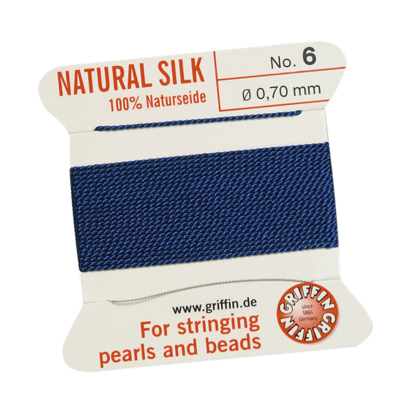 Bead Cord 100% Natural Silk, Dark Blue, No. 6 - 2 m