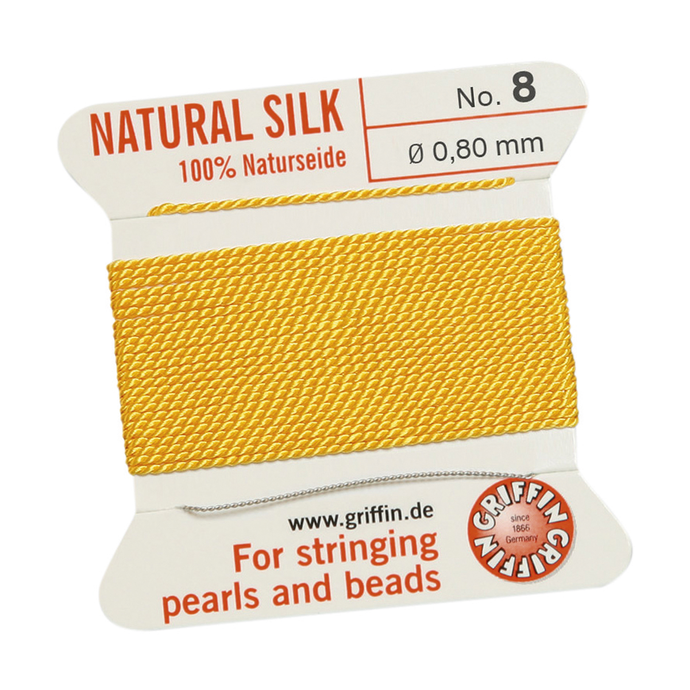Bead Cord 100% Natur-Perlseide, hellgelb, Nr. 8 - 2 m