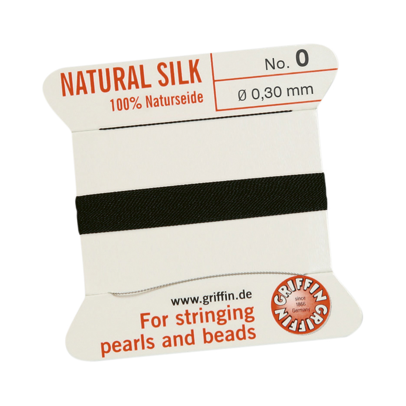 Bead Cord 100% Natural Silk, Black, No. 0 - 2 m