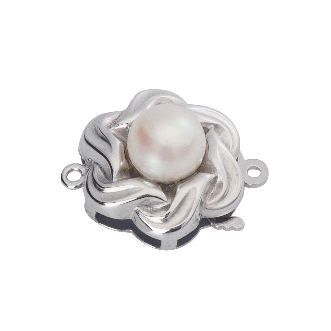 Clasp, Flower w/FWP ø 5.5 mm-6 mm, 925Ag Rhod.-Plat., ø 14mm - 1 piece