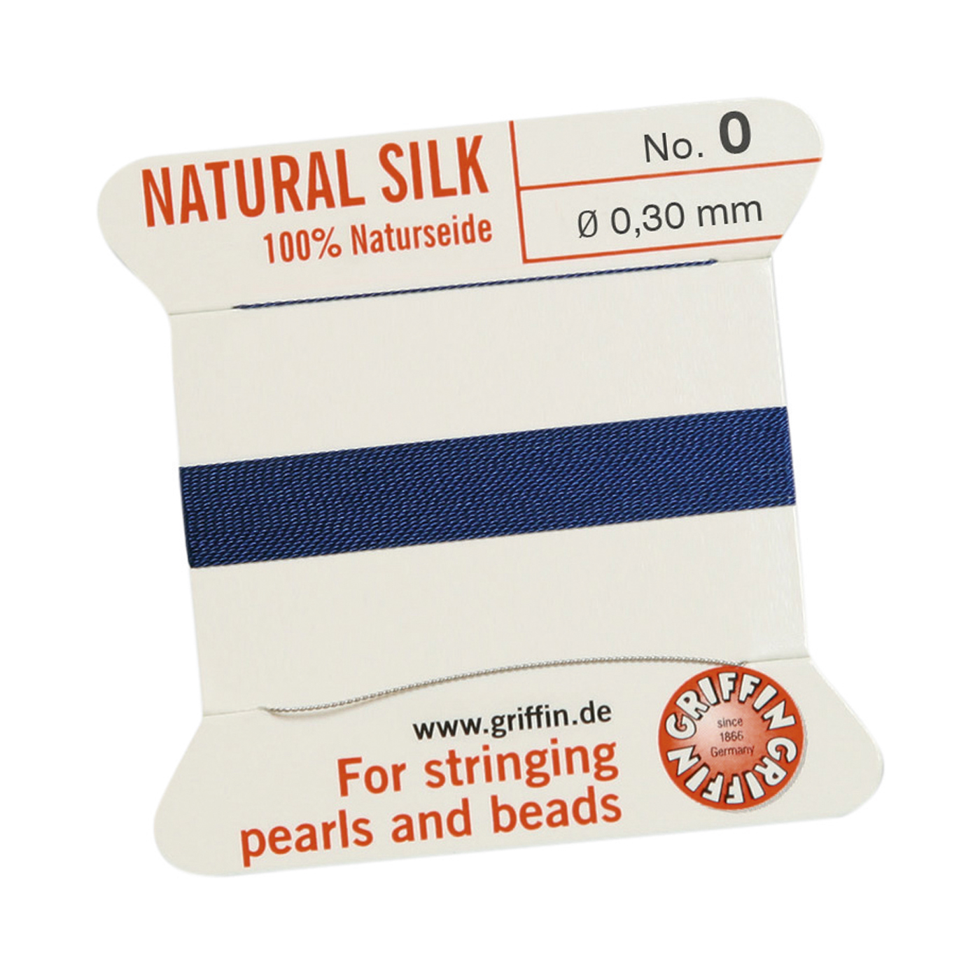 Bead Cord 100% Natural Silk, Dark Blue, No. 0 - 2 m
